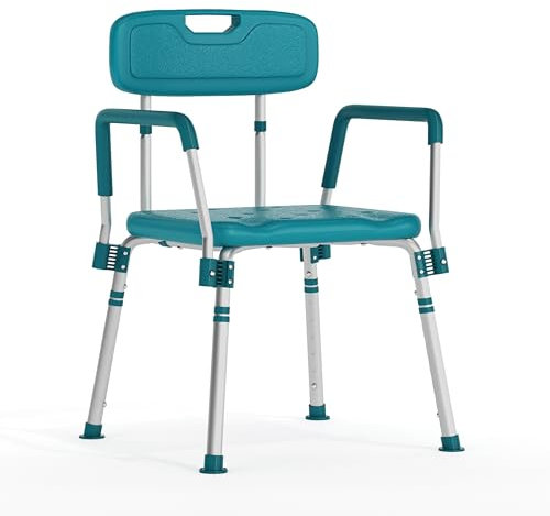 Flash Furniture HERCULES Series 300 Lb. Capacity Adjustable Teal Bath & Shower Chair with Quick Release Back & Arms