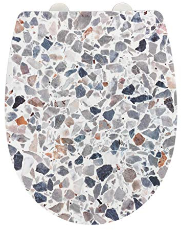 WENKO Abattant WC Terrazzo, Surface Haut Brillant, Couvercle de WC avec système d'abaissement Automatique, en thermoplastique résistant à la cassure, Dimensions (L x l) : 36,5 x 45 cm, Multicolore
