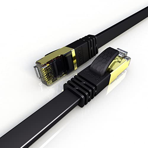 Veetop Cable Ethernet Plat Cat 8 Rj45, Cable LAN avec Connecteurs Plaqués Or - câble ethernet de Haut Débit de 40 Gigabit/S - 2000 MHz - 1m Noir