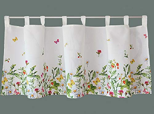 Raebel OHG Scheibengardine Bistrogardine Küchengardine Gardine Panneaux Bunte Schmetterlinge und Blumen auf weissem Untergrund (45 x 120 cm)