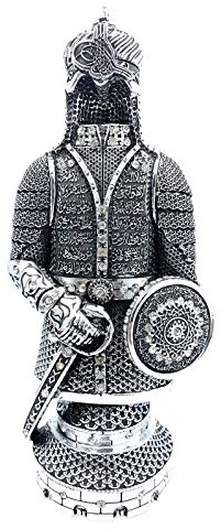 Ottomane Soldat Ornament 27 cm mit Ayatul Kursi Ertugrul IYI Islamisches Zuhause Bücherregal Büro Schreibtisch Masjid (Silber)