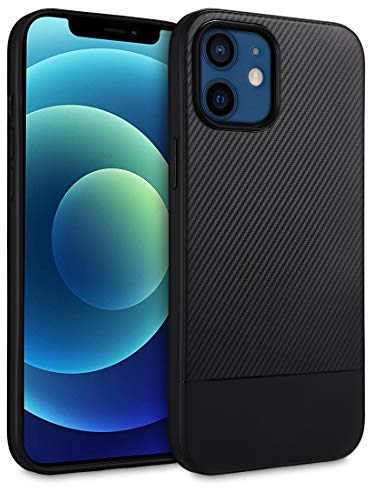 doupi PerfectFit Hülle kompatibel für iPhone 12 / iPhone 12 Pro (6,1 Zoll), Ultra Dünn TPU Ruschfeste Oberfläche Carbon Fiber Look Cover Bumper Schutz Schale Case Handyhülle, schwarz