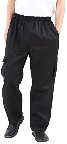 Nideen Professionell Herren und Damen Kochhose schwarz bäckerhose Arbeitshose Gummizug Bundhose Chef Pants S