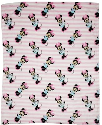 Disney Cudlie Baby Girl Minnie Mouse 1-Ply Flannel Fleece Blanket with Simply Stripe Print