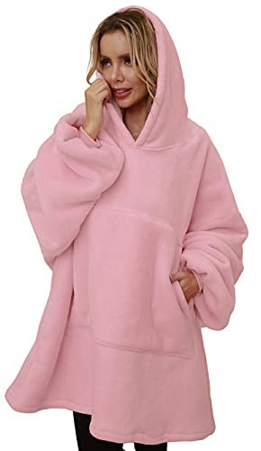 LIVACASA Pull Couverture Unisexe Chaud Doux avec Grand Poche Sweat à Capuche Hiver Robe de Chambre Pull Plaid Hoodie Cadeaux de Noël en Camping pour Devant La Télé Rouge foncé