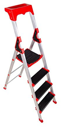Escabeau Professionnel de Chantier marches XXL Large de 12 cm, antidérapante avec Porte Outils et Accessoires – SARAYLI (4 marches - 1303)