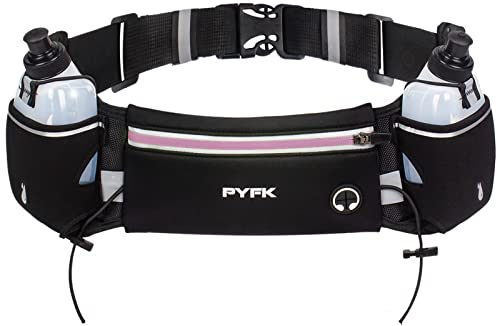 PYFK Verbesserter Laufgürtel mit Wasserflaschen, Trinkgürtel für Damen und Herren, Wasserflaschenhalter, Lauftasche, Bauchtasche für 17,8 cm (7 Zoll) Handys, Hüfttasche zum Laufen, Wandern (lila)