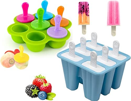 Moldes para Helados de Silicona, 6 Moldes de Helado Reutilizable Molde para Hacer paletas 7 Fabricantes de Paletas Heladas para DIY Postre Congelado para Niños y Adultos (Azul + Verde)