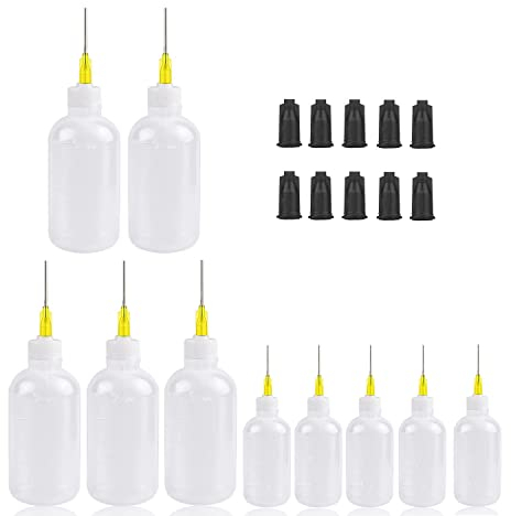 SKYPRO 20pc 30ml & 50ml Precision Tip Applicator Bottles Kit - 10 Plastic Squeeze Bottles & 10 Black Syringe Caps for Liquid, Glue, Oil, Acrylic Paint