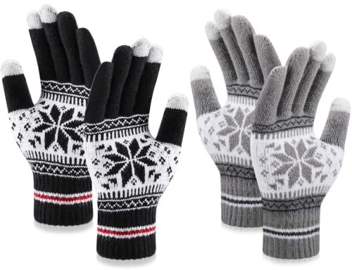 Jovego Schwarze Touchscreen Handschuhe Damen Herren - 2 Paar Warme Winterhandschuhe Mit Plüschfutter für Skifahren, Radfahren und SMS