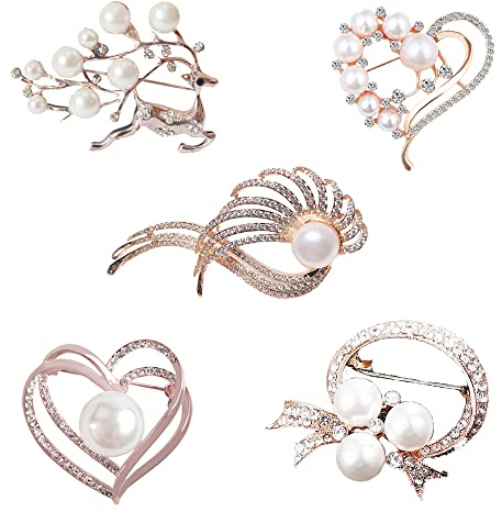Oenothera 5pcs Flower Broschen Pins, Brosche Hochzeit, Intarsien Brosche Pin, Nachahmung Perlen Brosche, für Hochzeit Bouquet Broaches Kit Frauen Kleid Dekorationen