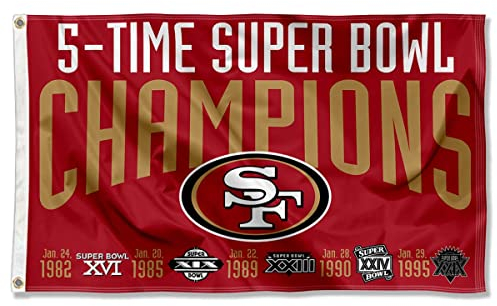 WinCraft San Francisco 49ers 5X und 5 Time Super Bowl Champions Flagge Outdoor Indoor 90 x 150 cm Banner