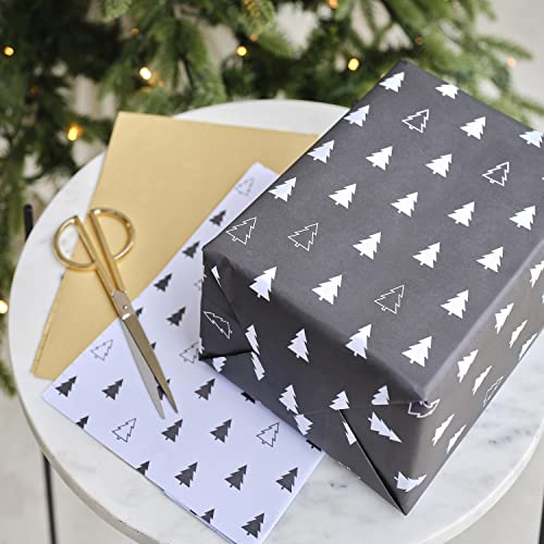 Ginger Ray BWC-105 Geschenkpapier für Weihnachten, Motiv Baum, Schwarz/Weiß, 3 Stück