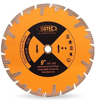 BGTEC Diamond Saw Blade, 9/230mm Granite Cutting Disc for Circular Saw Cutting Marble, Concrete,Masonry,Ceramic,Porcelain