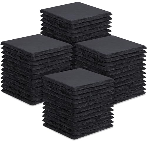 48 Stück Schiefer-Getränkeuntersetzer, GOH DODD 4 Zoll Schwarze Steinuntersetzer Set, Lasergravierte Blanko-Untersetzer mit Anti-Kratz-Boden für Zuhause, Büro, Küche, Wohnung, Bar, Quadrat