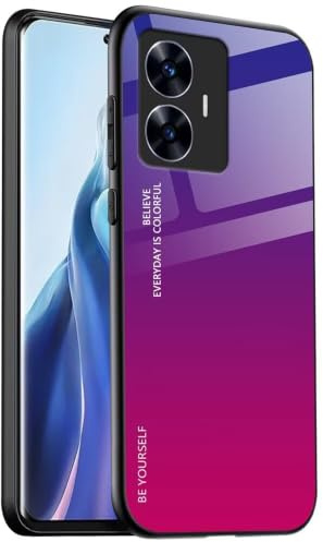 EASSGU Funda Adecuada para Realme C55 / Realme Narzo N55 (6.72 Inches), Carcasa Trasera de Vidrio Degradado, Funda para Teléfono Móvil Anticaída y Antiarañazos - Rojo PúRpura