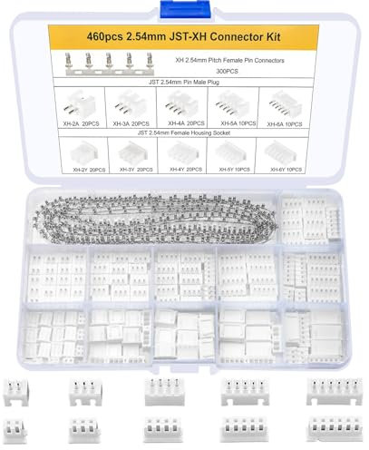 460 Pcs JST-XH 2.54mm Connector Kit, 2.54mm Male and Female 2/3/4/5/6 Pin Header Housing Connector Adapter Plug, JST-XH Terminal Wires Cables Socket Connectors Kit
