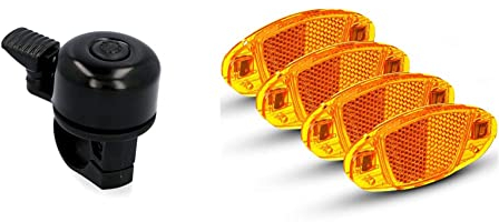 FISCHER Mini Fahrradglocke & BÜCHEL Speichen Katzenaugen - [4er Set] StVZO zugelassen & bruchsicher I Reflektoren Fahrrad, Fahrrad Reflektoren, Katzenaugen Reflektoren Fahrrad, Speichenreflektoren