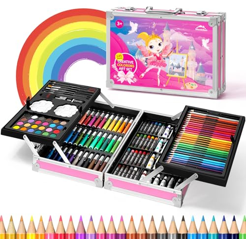 145 Piezas Set de Pintura en Tema Castillo, WEEKSUN Juegos de Dibujo avec Crayones, Lápices de Color, Pasteles al óleo, Makers, Pastel de Acuarela, etc, Suministros de Arte Completos para Niños