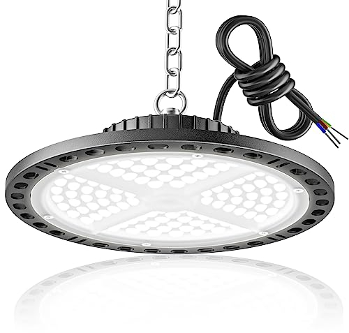 YIQIBRO UFO Projecteur LED Interieur 100W 1 Pièce - 10000LM Eclairage d Atelier avec Chaîne Métallique 11.8in, Driver, 6500K IP65 Plafonnier Lampe LED Atelier Industrielle pour Industriel Garage