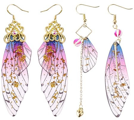 2 Paar Schmetterling Ohrringe - Schmetterlingsflügel Feenflügel Simulation Insekt Feen Flügel Wing Foil Asymmetrische Elfen Damen Mädchen Earrings Aesthetic Halloween