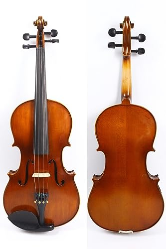 WUQIMUSC Akustische Viola handgefertigte Bratsche Ahorn Fichte Holz Ebenholz Beschläge Teile mit Koffer Tasche, Bogen (braun-4Str-16,5'')