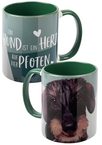 Taza de café con diseño de perro salchicha, de cerámica, color verde, 320 ml