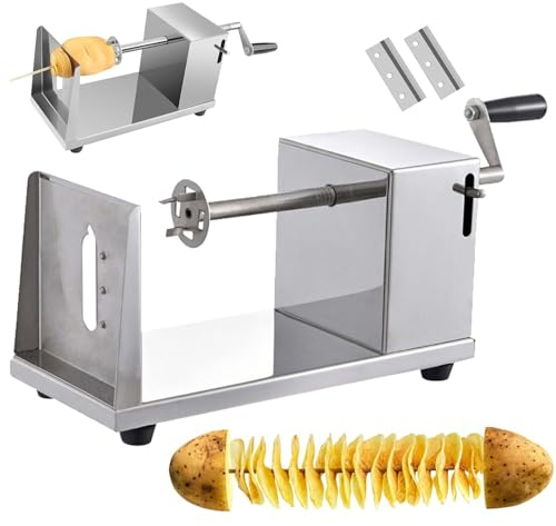 Cortador de Patatas en Espiral de Acero Inoxidable, Cortador en Espiral Multifuncional para Patatas Fritas, máquina Manual de Patatas Fritas para Frutas y Zanahorias