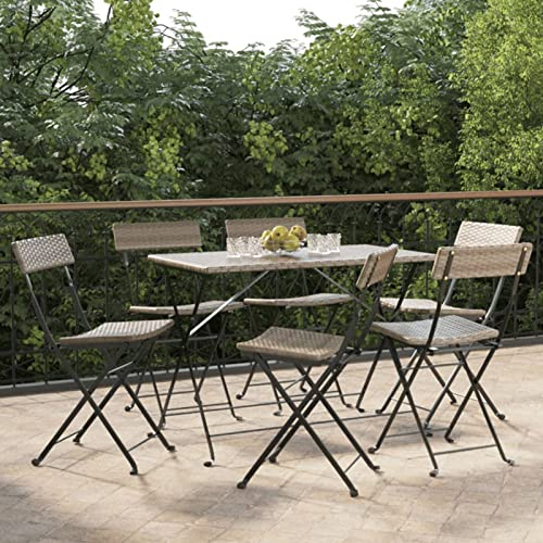 TANZEM Bistrostühle 6 STK. Klappbar, Gartenstühle, Balkonstuhl, Balkon Stuhl, Garten Stühle, Terrassenstuhl, Stühle Für Draußen, Grau Poly Rattan und Stahl