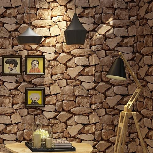 Camiraft 3D Stone Stereo Imitation Texture Wallpaper Non-Woven Retro Decoration Bedroom TV Wall Living Room Wallpaper -53 cm (W) * 9.5 m(L), 6 Roll