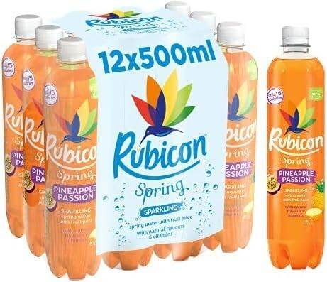 Rubicon Spring Sparkling Spring Water with Real Fruit Juice & Natural Flavours, PMP 24 x 500 ml Multipack Bottles, (12 Pineapple Passion & 12 Orange Mango) - By Shop 4 Less.