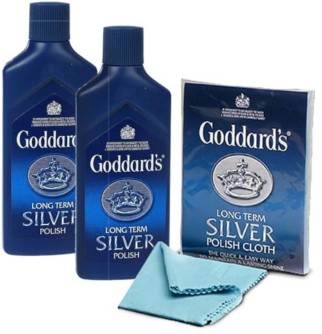 Goddard's Polishing Kit Long Term 1 Pack Silver Polish Cloth and 2 Pack Silver Polish Cleaner jewelry also use in Dinnerware, Antiques, Silverware Helps Shine, Protect & Clean