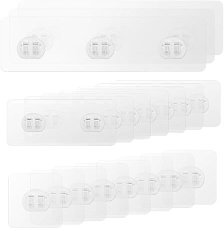 KINHARD Klebehaken Transparent, 21 Stück Klebehaken Extra Stark, Weiß Magische Haken, Geeignet für Badezimmer und Küchen