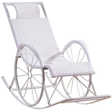 KPERXIS Sonnenliege aus weißem Rattan für den Außenbereich, Liegestuhl mit Schwerelosigkeitseffekt, Relax-Schaukelstuhl, Gartenliege, Sonnenbett, Sling-Stuhl für Terrasse und Woh