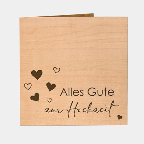 Original Holzgrusskarte - Hochzeitskarte für besondere Glückwünsche zur Hochzeit - Alles Gute zur Hochzeit - Kirschholz, Hochzeitsbillet, Glückwunschkarte, Postkarte, Geschenkkarte Ehepaar