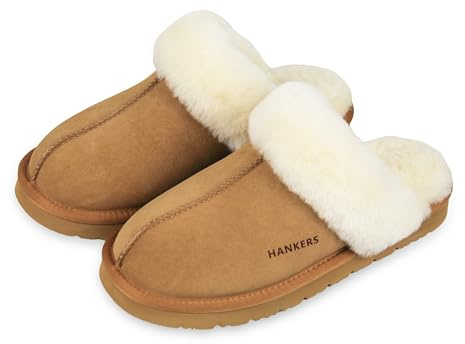 Hankers Sheepskin Slippers for Women, Australian Genuine Sheepskin Slipper Ladies (Brown, Adult, Women, 4, Numeric, UK Footwear Size System, Medium)