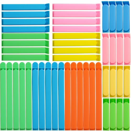 benlidoner 48 Pcs Food Bag Clips Plastic Sealing Bag Clips in 3 Sizes & 5 Colours Reusable Freezer Bag Clips Food Storage Clips for Sealing Snacks Sandwich Food Coffee