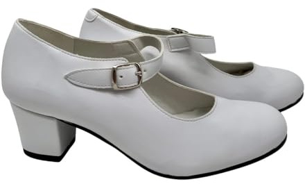 Chaussures de flamenco femme blanches à bride et talon carré