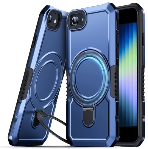 WYUIC für iPhone SE Hülle, [Kompatibel mit Magsafe] [mit Unsichtbarem Ring-Ständer] Stoßfeste Schutzhülle Militärqualität, Hochleistungs-Anti-Rutsch-Stoßstangen-Handyhülle für iPhone SE 4.7, Blau