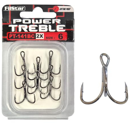 PRO FILSTAR Drillingshaken Set N6 8 STK- Drillinge Angelhaken - Sport Set | Treble Fishing Hooks - Angeln Haken - Kunstköder Jighaken - Hecht Wels Zander Angel Haken - Wobbler & Pilker Jig Haken