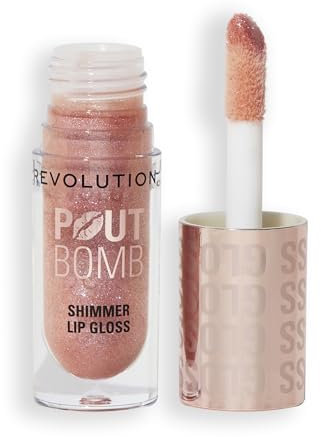 Revolution, Pout Bomb Shimmer Gloss, Hochglanz-Lipgloss mit Hyaluronsäure & Vanilleduft, Glimmer Nude