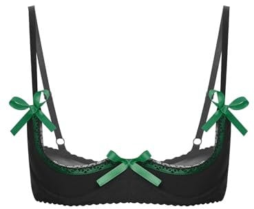 Sywiyi Womens 1/4 Cups Push Up Underwired Shelf Bra Unlined See Through Bralette Lingerie Green 4XL