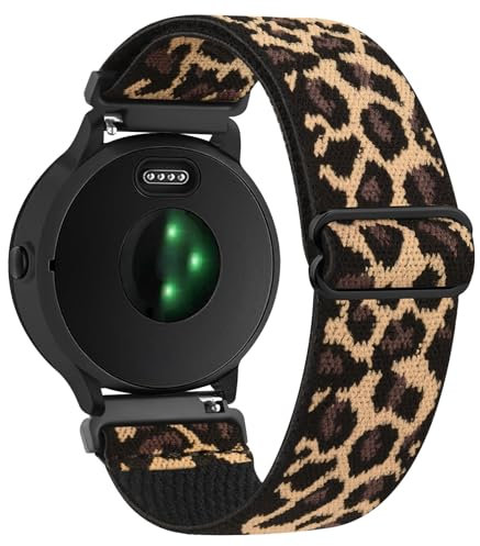 Amzpas 18mm Nylon Armband für Garmin Venu 2S/Venu 3S/Vivoactive 4S/Vivomove 3S/Forerunner 255s/255s Music/265s,Verstellbares Ersatzarmbänder Geflochtenes Uhrenarmband für Damen Herren (Leopard)