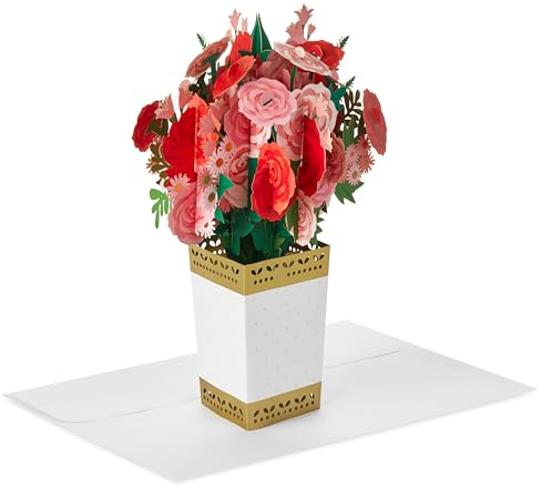 Hallmark Valentines Day Card, 3D & Pop Up, Bouquet Roses, Red, White, Pink