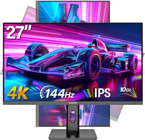 Gawfolk 27 Zoll Gaming Monitor UHD 144Hz (HDMI2.0 unterstützung bis zu 4k 60hz in Maximum), PC Bildschirm 3840 x 2160P, Rahmenloses Computerbildschirm unterstützt VESA, DP, HDMI