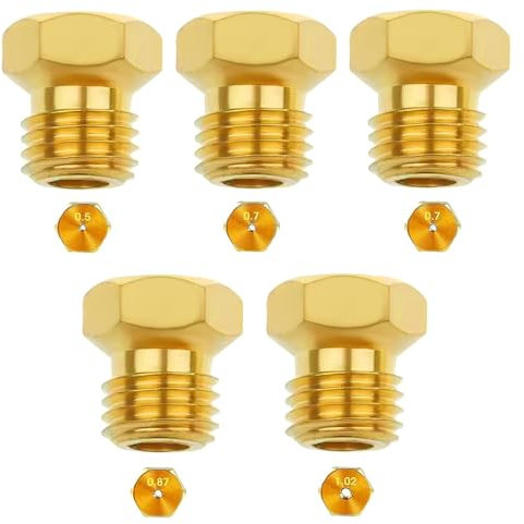 COZERI 5 Pièces Gicleur Gaz Butane Universels, Kit Injecteurs Gaz Butane, Buses pour Cuisinière à Gaz Propane, 0,5/0,7/0,7/0,87/1,02, Compatible GPL et Gaz de Ville, Remplacement Parfait pour Brûleur