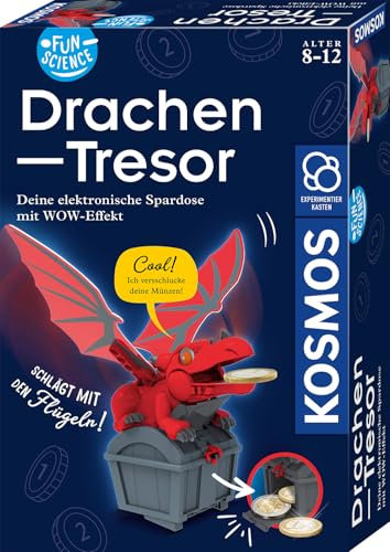 KOSMOS 621360 Fun Science Drachen-Tresor, elektronische Drachen Spardose, Experimentierkasten zu Mechanik und Elektronik für Kinder ab 8 Jahre
