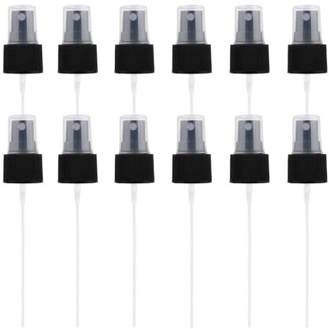 VASANA 12Pcs Black Plastic Spray Bottle Tops 24/410 Replacement Pump Head Reusable Dispenser Spray Tops Fine Mist Sprayer Caps for Essential Oils Cosmetic Perfume Bottles