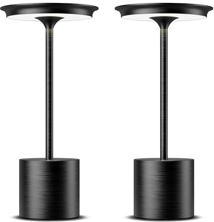 HYMZP Lampada da Tavolo Senza Fili,6000mAh Ricaricabile LED Lampada da Tavolo,3 Modalità di Colore, IP54, per Interni/Esterni, Ristorante (2x Nero)