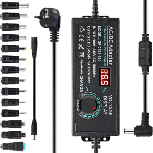 Fuente de Alimentación Universal 3 V ~ 24 V 5A 120W Adaptador de Corriente Ajustable AC a DC para Electrodomésticos Tira de luz LED Cámara Computadora portátil Enrutador